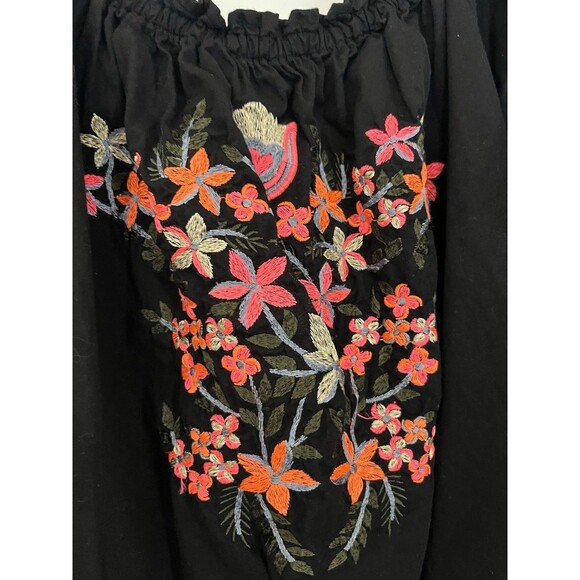Black Boho Colorful Embroidered Tunic Mini Dress  Size Medium Peasant Resort - Picture 7 of 9